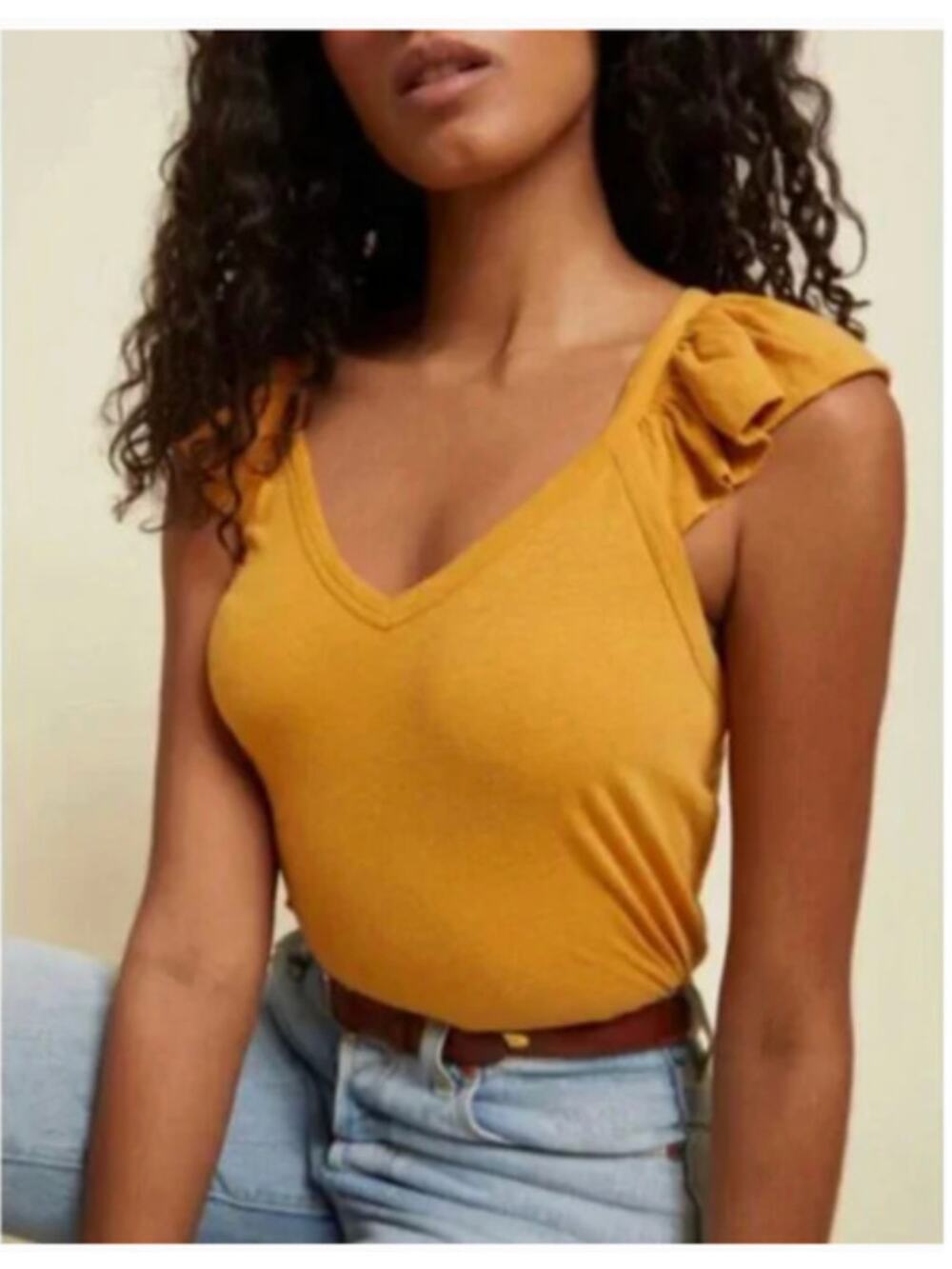 NATION LTD Aven Ruffled Cami in Mustard // XL